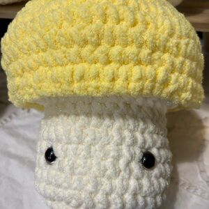 Yellow and White Sparkle Yarn Crochet Mushroom Plush